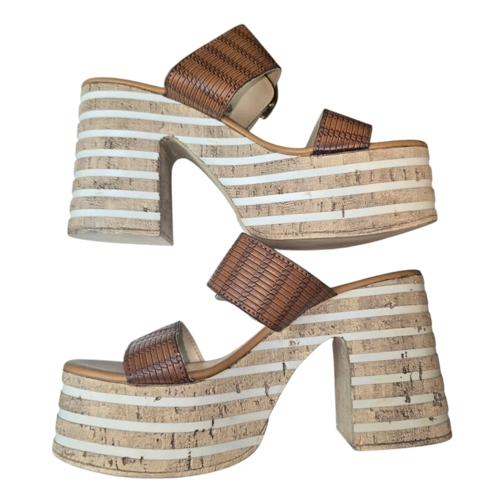 Sara Collection Made In Italy Boho Chunky Platform Slip On Sandals NWOT Size 6.5